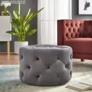 Elegant Velvet Tufted Button Ottoman Round Footstool Side End Coffee Table NEW