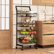 4-Tier Adjustable Fruit Basket Cart with Wheels for Kitchen and Pantry Organization