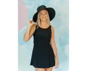 Mesh Yoke Swim Dress-Black