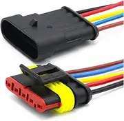 BWPEXZ 5Sets AMP Waterproof Electrical Auto Connector Male Female Plug with Wire Cable Harness for Car Motorcycle 1P 2P 3P 4P 5P 6P Way(5P(Male Female),20sets)