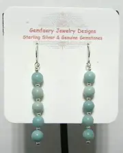 Sterling Silver Natural AMAZONITE Gemstone Dangle Earrings #1942...Handmade USA