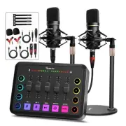 Podcast Equipment Bundle for 2, Audio Interface with XLR Condenser Microphone...