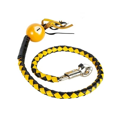 42" Leather Motorcycle Get Back Whip Handlebar Biker with 1 Ball Black Yellow