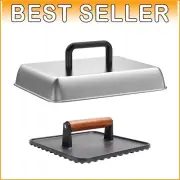 Heavy-Duty Cast Iron Burger Press with Stainless Steel Griddle Melting Dome