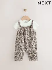 Tan Brown Leopard Print and Ecru Baby Romper and Bodysuit Set (0mths-3yrs) (0mths-3yrs) (AG2681) | $37 - $42