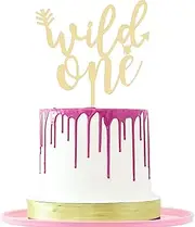 LOVENJOY Gift Boxed Wild One Cake Topper 1st Birthday Boy Girl Cake Smash Shooting Decorations, Gold