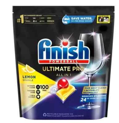 Finish Ultimate Pro Dishwashing Lemon Sparkle 100 Tablets New
