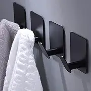 4 Pack Heavy Duty Adhesive Hooks, Stainless Steel Waterproof Hooks, 5kg Capacity Towel/Coat Wall Hooks, for Bathroom Kitchen Living Room (Black)