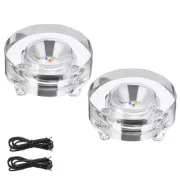 Crystal LED Light Base, 2 Set 2.99" Dia Round Lights Display Pedestals
