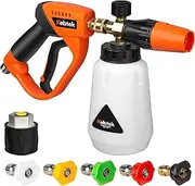 [Kebtek] Pressure Washer Gun with 1L Foam Cannon and 5 Nozzle Tips 1/4 Inch for Car Wash, Adapter Compatible with Karcher K2-K7 (MPR-B)