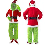 Grinch Costume Halloween Christmas Santa Cosplay Scary Green Hair Monster With Mask XXXS