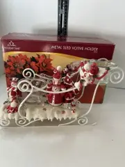 New Holiday Time Metal Sled With Snowmen And Votive Holders