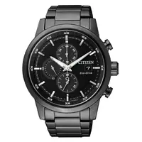 在飛比找PChome24h購物優惠-CITIZEN 簡約質感光動能時尚腕錶/黑鋼/CA0615-