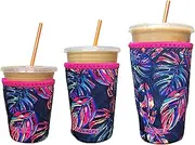 Koverz Iced Coffee Java Sleeve SET OF 3 includes Small & Medium & Large - Neoprene Insulator Sleeve for Cold Beverages 3-Pack - Compatible with Starbucks & McDonald's Coffee - Tropics