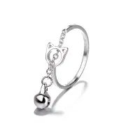 3 Pcs Fashion Platinum Plated Silver Ring Cat Bell Opening Adjustable Finger Rings for Women