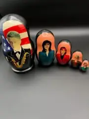 Bill Clinton Hillary Lewinsky Jones Nesting Dolls Russian 5pc Nest Handmade