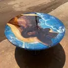 Blue Ocean Epoxy Round Coffee Table Resin Walnut Table Counter Desk Table Decors