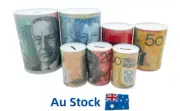 Money Tin Australian Design Box Jar Piggy Bank Coin 10 20 50 100 Dollar Notes AU