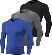 [SHANGLIN] 3pcs Men's Athletic Long Sleeve Compression Shirts Quick Dry Workout T-Shirt Running Tops