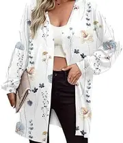 [PTBNRDC] Women's Open Front Long Sleeve Printed Cardigans Knitted Coats