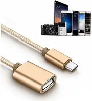 COHEALI Type C to USB Adapter Durable OTG Cable with Housing Braided Cord Compatible with Smartphones Laptops and Tablets for Fast Data Transfer Gold