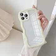 UEEBAI Wave Frame Clear Case for iPhone 14 Pro 6.1 inch Case Clear, Cute Wavy Phone Case for Girl Slim Fit Shockproof Phone Cover Bumper Translucent Soft Pretty Case for Women - Yellow
