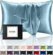 INSSL Silk Pillowcase for Women, Mulberry Silk Pillowcase for Hair and Skin and Stay Comfortable and Breathable During Sleep(Blue Gray,Standard)