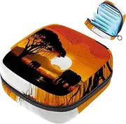 Period Bag,Sanitary Napkin Storage Bag,African Lion and Elephant,Tampon Bag for Purse