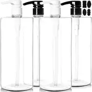 Youngever 4 Pack Pump Bottles for Shampoo 1000ML (1 Liter), Empty Shampoo Pump Bottles, Plastic Cylinder with Lockdown-Leak Proof-Pumps