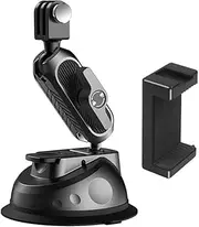 Suction Cup Phone Mount Suction Cup Mount with Dual 360°Rotatable Ball Head Sports Camera Adapater with F ed Screw Compat with 12/11/10/9/8/7 Insta 360 and Action Black with Phone Clip and Adapter