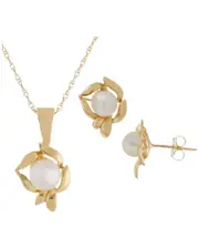 Splendid Pearls 14K 6-7mm Pearl Necklace Set