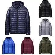 Winter Warm Mens Puffer Coat with Hood for Outdoor Activities and Sports