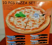 10 Pieces Pizza Set with wood Board & Pizza Cutter & 4 Pizza Knives & Forks New