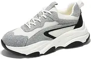 [Project Cloud] Chunky Platform Sneakers for Women - Lace-up Closure Womens Shoes & Womens Sneakers w/Textile - Dad Shoes for Women w/Memory Foam - Slip on Women's Fashion Sneakers (Coco)