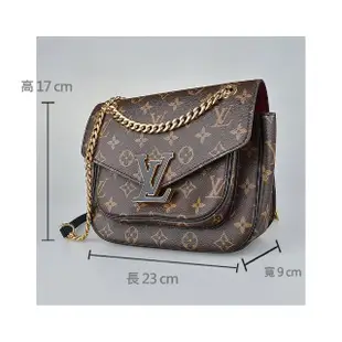 【Louis Vuitton 路易威登】LV M45592 Passy黑字LOGO印花Monogram帆布釦式斜背包(深咖啡x紅)