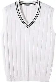 [Gsywaipei] Men's Slim Fit Knitted Vest Casual Sleeveless Male Knit Pullover Sweater Wool V Neck Knits Sweaters Vests