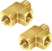 Joywayus Brass Pipe Fitting Barstock Street Tee T 3 way NPT 1/4" Female × 1/4" Female × 1/4" Male Adapter (Pack of 2)