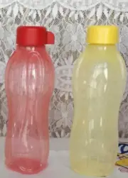 Tupperware Water Bottles 16 oz Red & Yellow Screw Top Liquid Tight Seals new