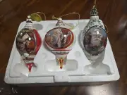 Set 3 BRADFORD SANTA CHRISTMAS MILLENNIAL HEIRLOOM ORNAMENTS PORCELAIN