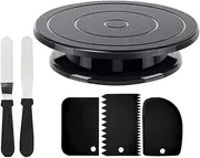 27 CM Rotating Cake Turntable with 6 PCS Cake Decorating Kit – 360° Revolving Stand, 2 Spatulas, 3 Icing Scrapers – Non-Slip Base for Decorating, Baking, Painting