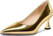 [TNYNFBEB] Womens Kitten Heel Pointed Toe Pumps Slip-on Sliver Beaded Prom Wedding Dress Basic Classic Patent Leather Summer 2.6 Inches Heels