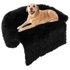 Plush Calming Dog Couch Bed with Anti-Slip Bottom-L - Color: Black - Size: L