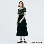 【MOMA】黑白波點異材拼接洋裝(黑色)
