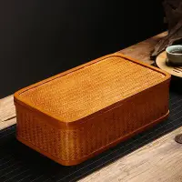 在飛比找Yahoo!奇摩拍賣優惠-竹制品日式純手工竹編茶具收納盒茶盒家用帶蓋盒子復古點心籃食盒