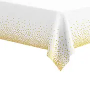 Soft Plastic Rectangular Gold Confetti Dot White Table Cover