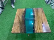 Rustic Square Epoxy Resin Art Coffee Table Top Acacia Wooden Console Bar Desk