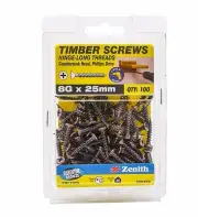 Zenith TIMBER SCREW HINGE-LONG Thread PHILLIPS Drive, BRONZE- 8Gx25mm 100pcs