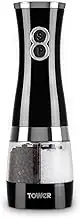 Tower T847004B Electric Salt and Pepper Mills, Battery Operated with Adjustable Ceramic Grinders, Black and Chrome