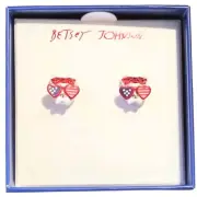 Betsey Johnson Enamel White Bulldog with Patriotic Sunglasses Stud Earrings