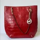 Michael Kors Jet Set Chain Tote Bag Red Croc Embossed Leather Shoulder Purse MK